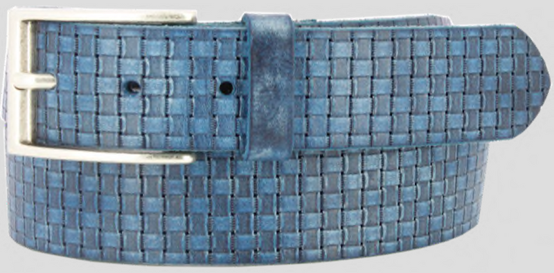 Italian Leather Woven Belt - Blue