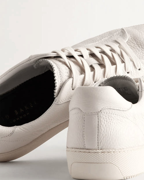 Pebbled Leather Low Top Trainers - White