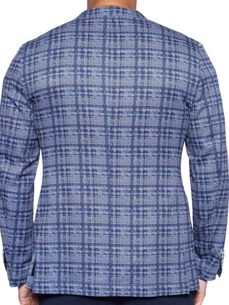 Unconstructed Faded Check Blazer - Blue