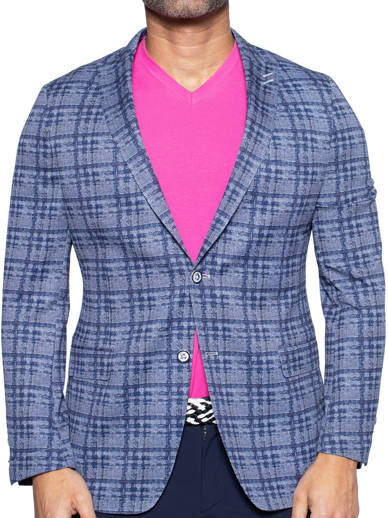 Unconstructed Faded Check Blazer - Blue