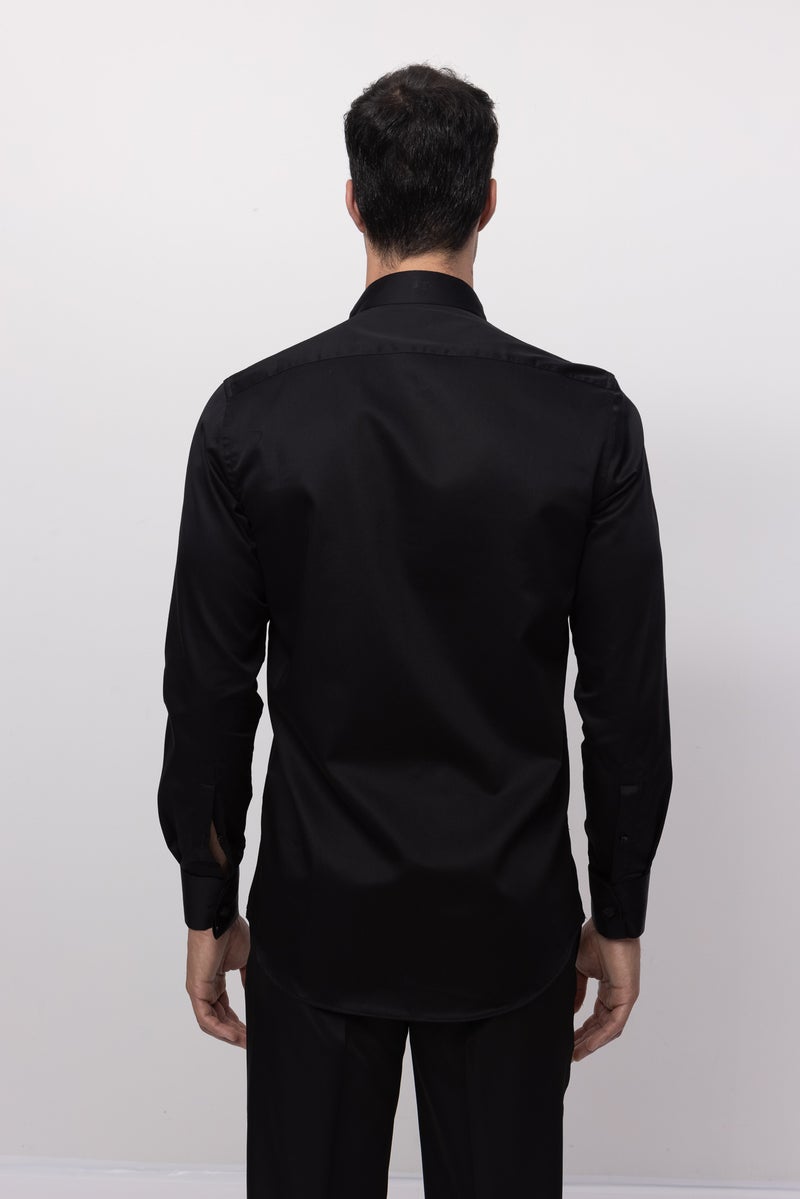 Diagonal Pleated Wing Tip Collar Shirt - Black – dolce MODA