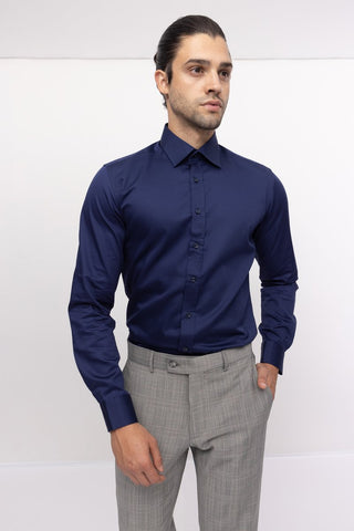 Italian Collar Dress Shirt- Navy – dolce MODA